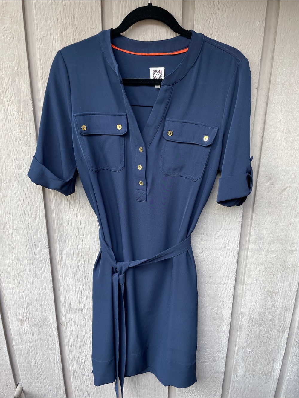 Anne Klein navy belted midi dress